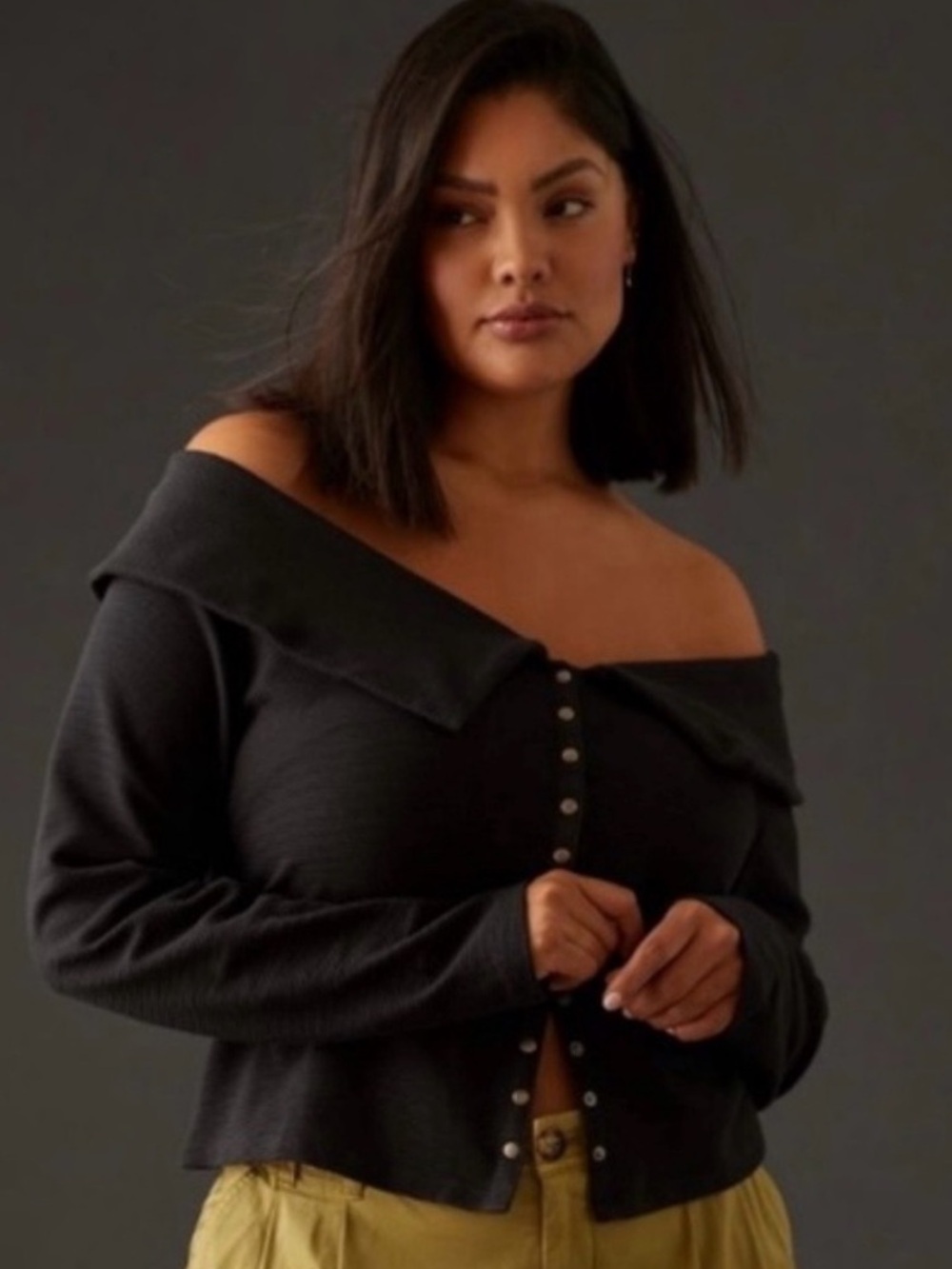 Maeve By Anthropologie Black Ribbed Off The Shoulfer Top